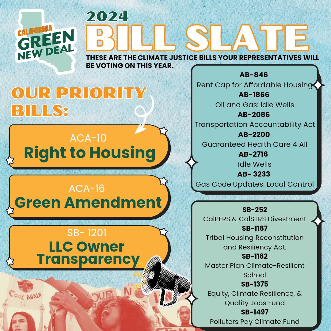Our priority Bills are centering Housing & Climate Justice for our vision of Green Social Housing We want a future where all people are protected from the climate crisis. Stay tuned, to learn more about these bills and join us! greeennewdealca.org
