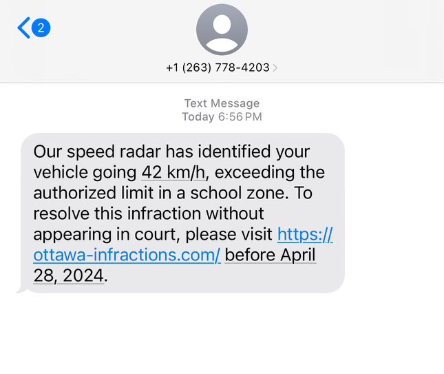 Please be aware of this most recent scam. The City of Ottawa does not contact you via text for payment of speed camera tickets. Call 311 to verify any communication you receive to confirm that it is from the City Of Ottawa. Know the signs of a scam ➡️ ontario.ca/page/identify-…