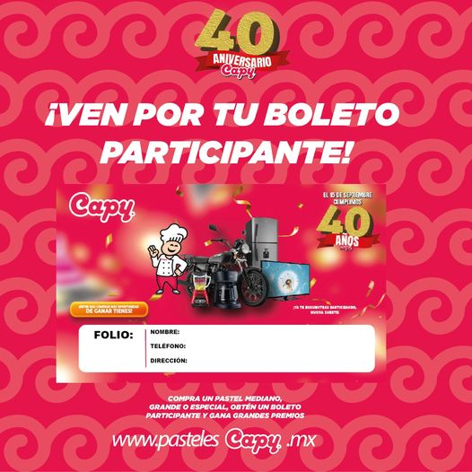 ¡Recuerda que puedes ganar electrodomésticos, pantallas y hasta motocicletas! 😃🙌 No te quedes sin participar aún estás a tiempo 🤩 solo con #PastelesCapy 
.
.
.
#HechosdeAtlixco #Capy #40Aniversario #Atlixco #Entérate #AtlixcoPuebloMagico