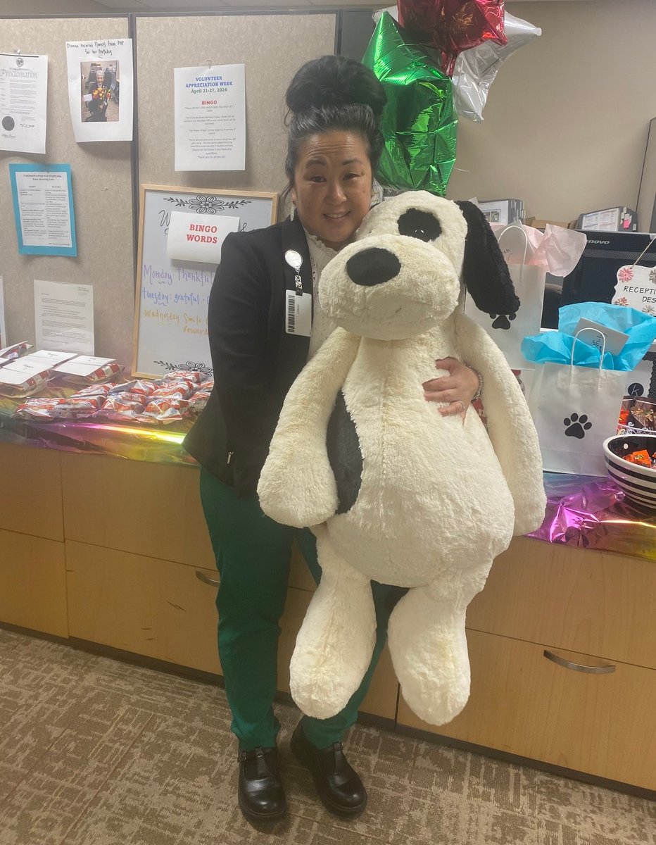 Shout out to our volunteers at Mercy Hospital who made Kelly Woitel's, volunteer coordinator, #NationalVolunteerWeek one to remember with this longed-for stuffed dog!
