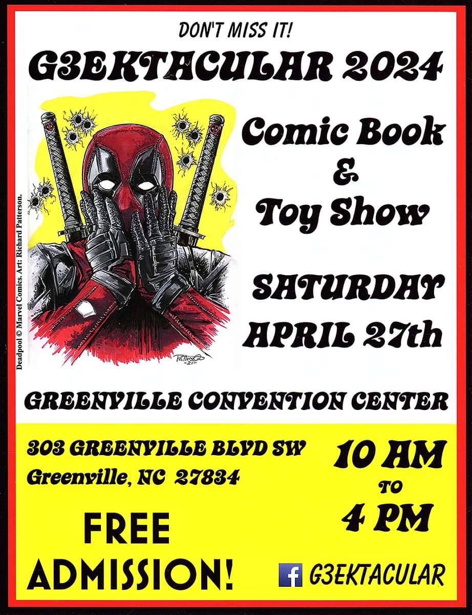 Last minute show announcement! 
Faith & Fandom will be set up at G3ektacular Comic & Toy Show on Saturday April 27th at the Greenville NC convention center!