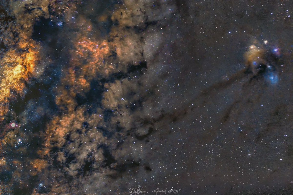 Mohamed Ahmed in Egypt captured this stunning image earlier this month and wrote: “This is Rho [Ophiuchi] cloud complex with a part of the Milky Way shot from the White Desert by my friend Ehab. I helped him in the processing.” Thank you, both. earthsky.org/earthsky-commu…