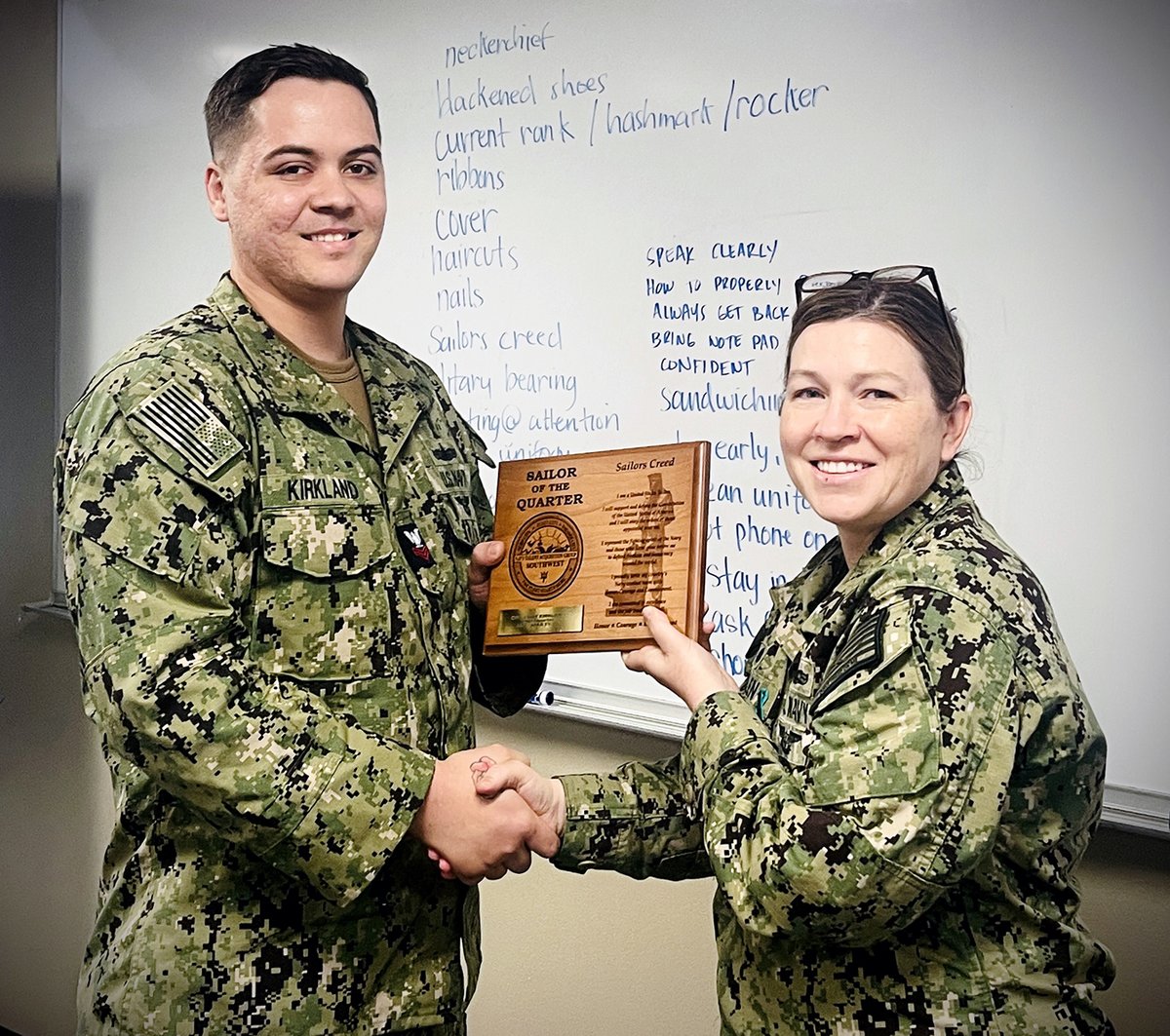 Congratulations to Operation's Specialist 1st Class Cory A. Kirkland for being selected as the NTAG Southwest Senior Sailor of the Quarter, 2nd Quarter. NTAG Southwest’s CO Cmdr. Elizabeth McMullen presented the award plaque April 25, 2024.
#ForgedByTheSea #AmericasNavy @NETC_HQ