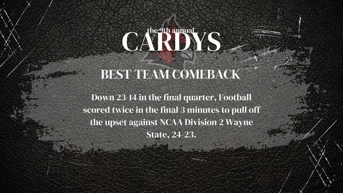 Concordia Cardinals (@cuaacardinals) on Twitter photo 🔴Best Team Comeback⚫️
Congratulations to <a href="/CUAA_Football/">Concordia Football</a> on earning the Best Comeback CARDY!🏆
#CARDYS2024 🔴Best Team Comeback⚫️
Congratulations to <a href="/CUAA_Football/">Concordia Football</a> on earning the Best Comeback CARDY!🏆
#CARDYS2024