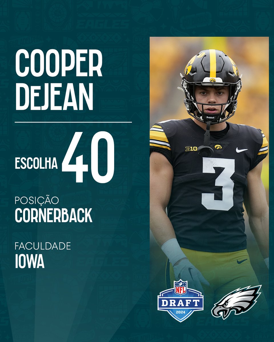 Para muitos um prospecto de 1ª rodada, o CB Cooper DeJean é selecionado pelos @Eagles com a pick 40 do #NFLDraft! #FlyEaglesFly