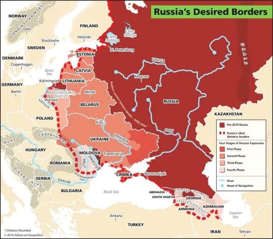 Russia's Desired Borders according to Peter Zeihan (map from 2016!). Source: buff.ly/3BNZgpb