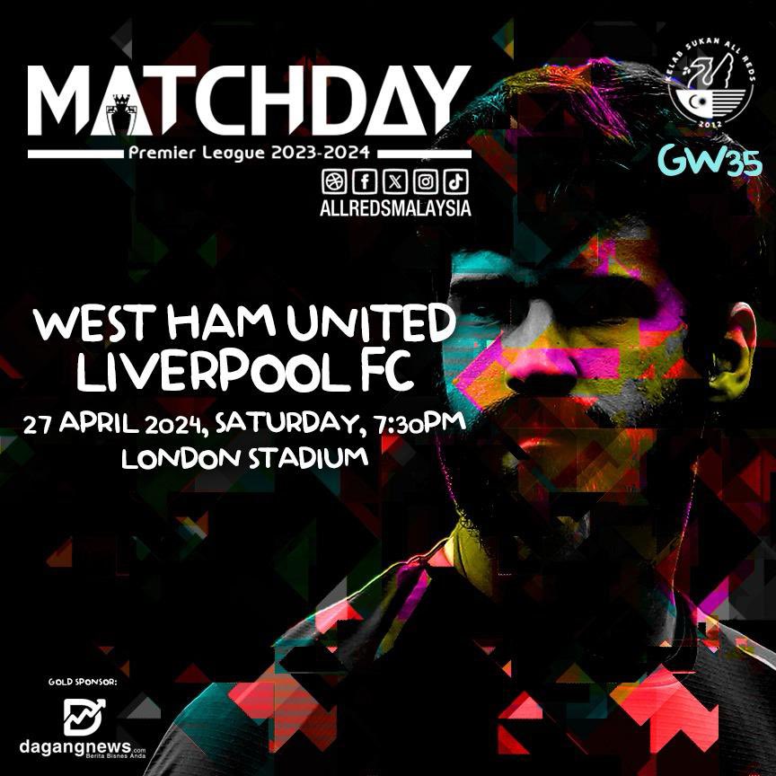 Premier League 2023/2024

Matchday…!!

⚽️ WEST HAM UNITED FC 🆚 LIVERPOOL FC
🏟 London Stadium
📅 27/04/2024
⏰ 07:30pm
📺 Astro HD 813

#WeAllReds #AllRedsMalaysia #WHULIV