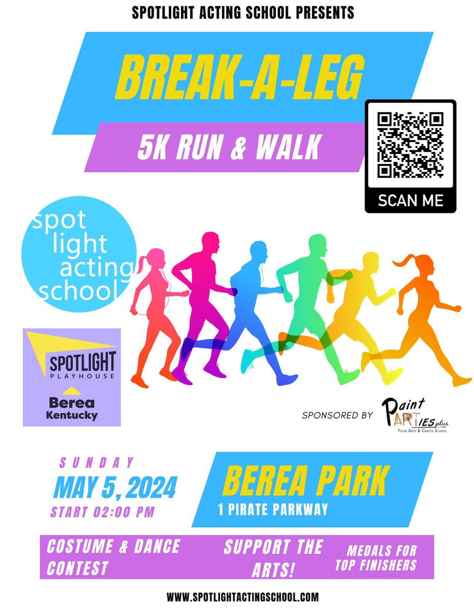 The Break-A-Leg 5K Run and Walk is May 5th in Berea The event benefits the Spotlight Acting School