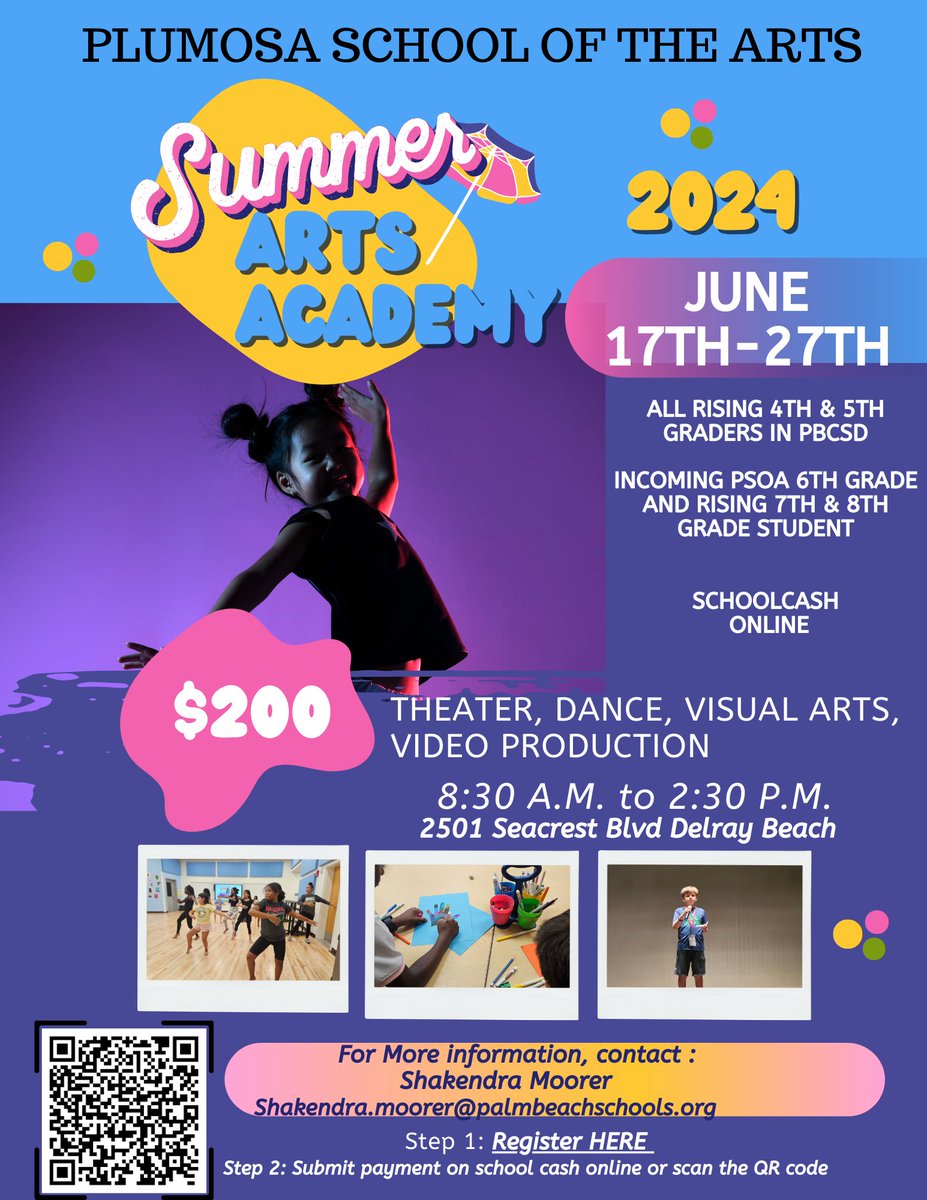 Join us for our Annual Summer Arts Academy! Seats are limited to register today! : Registration Link: forms.gle/ZgWnuFyMGwcpCT… @officialPlumosa