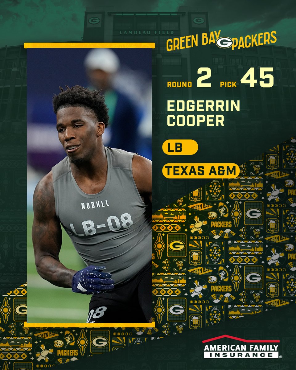 With the 45th pick in the 2024 #NFLDraft, the #Packers select LB Edgerrin Cooper from Texas A&M University! @amfam | #PackersDraft