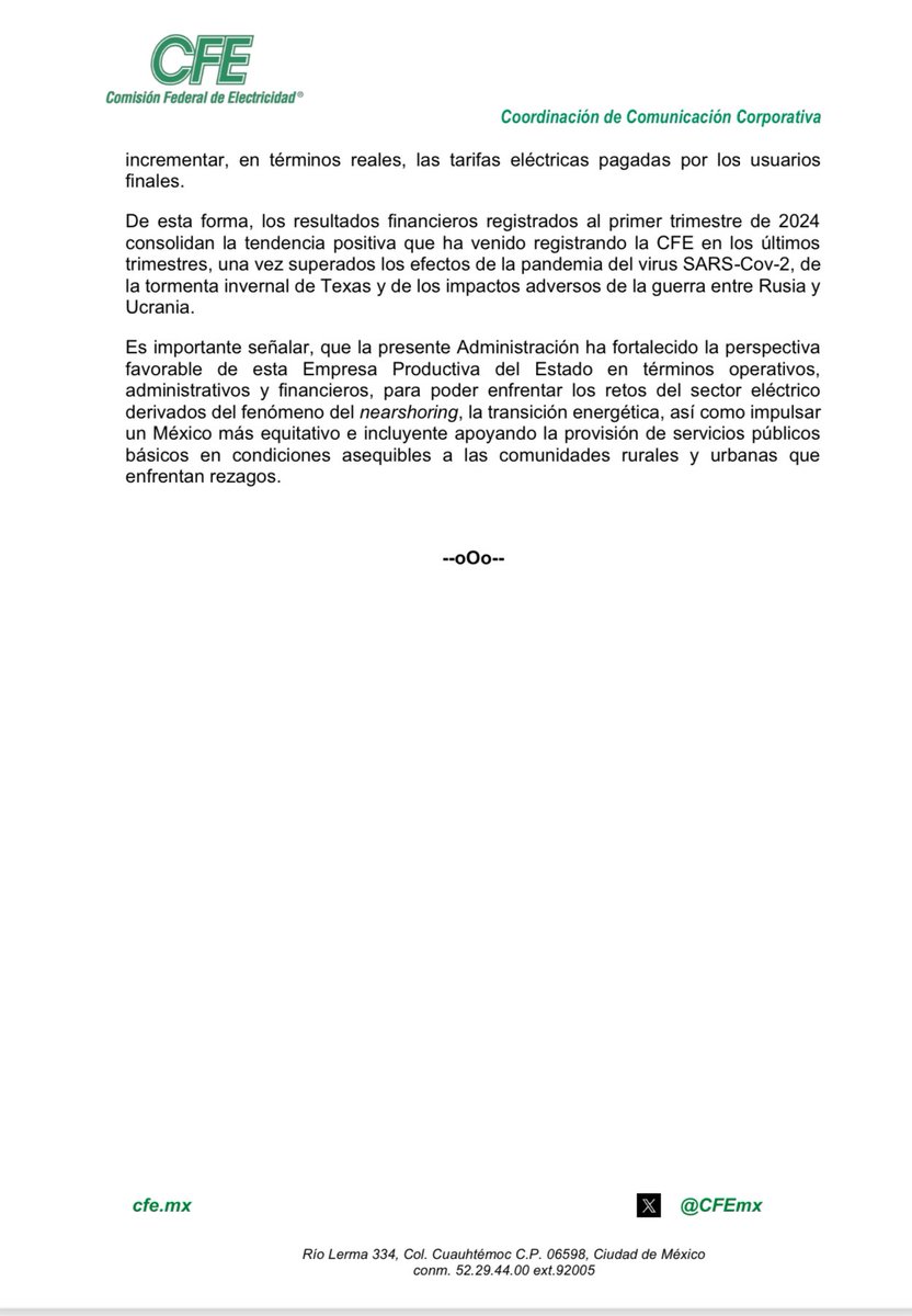 La @CFEmx anuncia un incremento en sus ingresos por venta de energía, así como la reducción en sus costos de operación y un crecimiento en sus activos totales mayor que el de sus pasivos. tinyurl.com/428nkcej