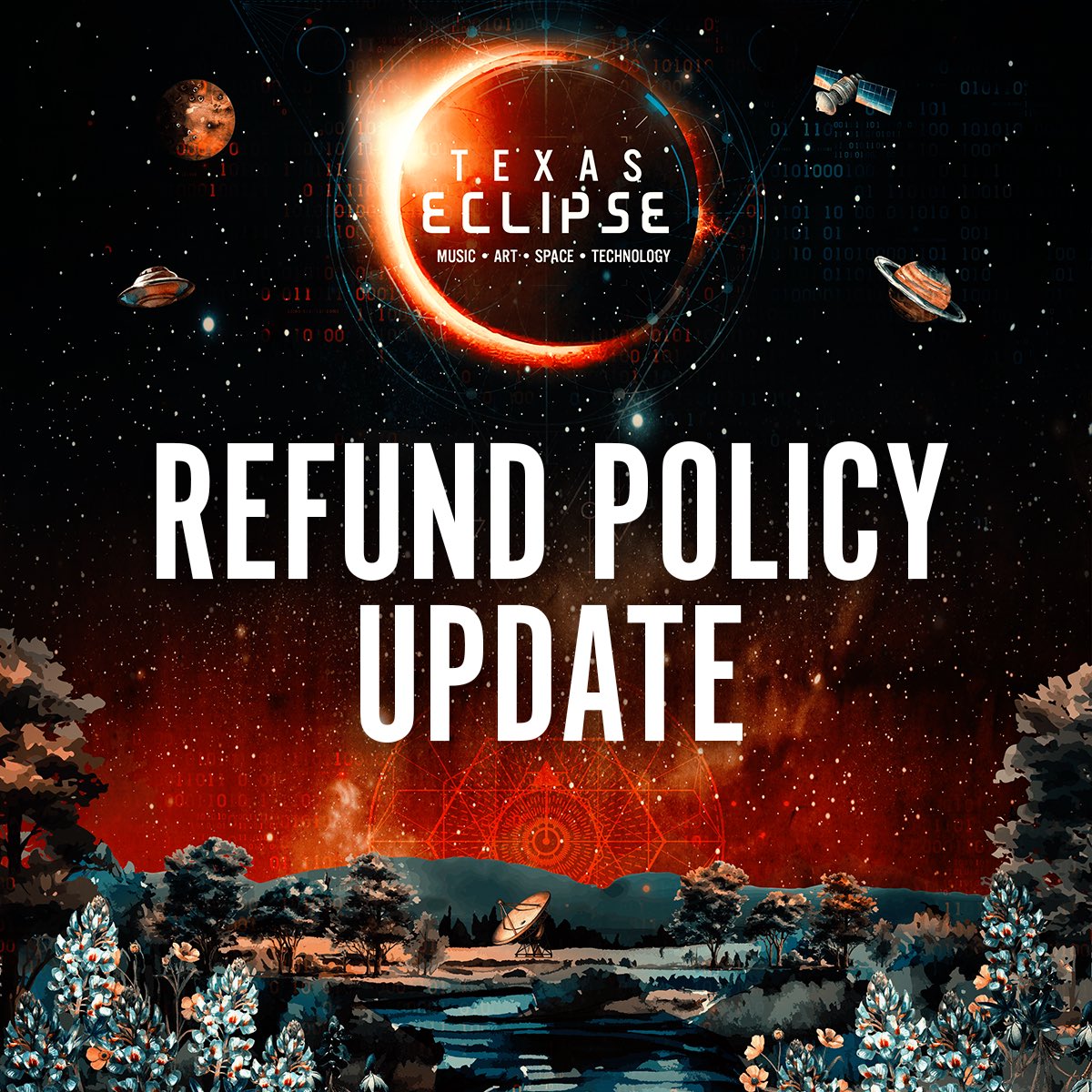 Thank you for your patience as we have developed the following refund policy, given the weather cancellation of the final day at Texas Eclipse. Read it here: hive.co/l/refundupdate