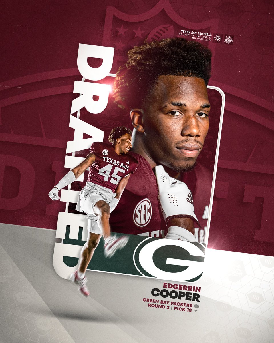 Green Bay bound! Congrats @edgerrincooper1! #GoPackGo 🤝 #GigEm