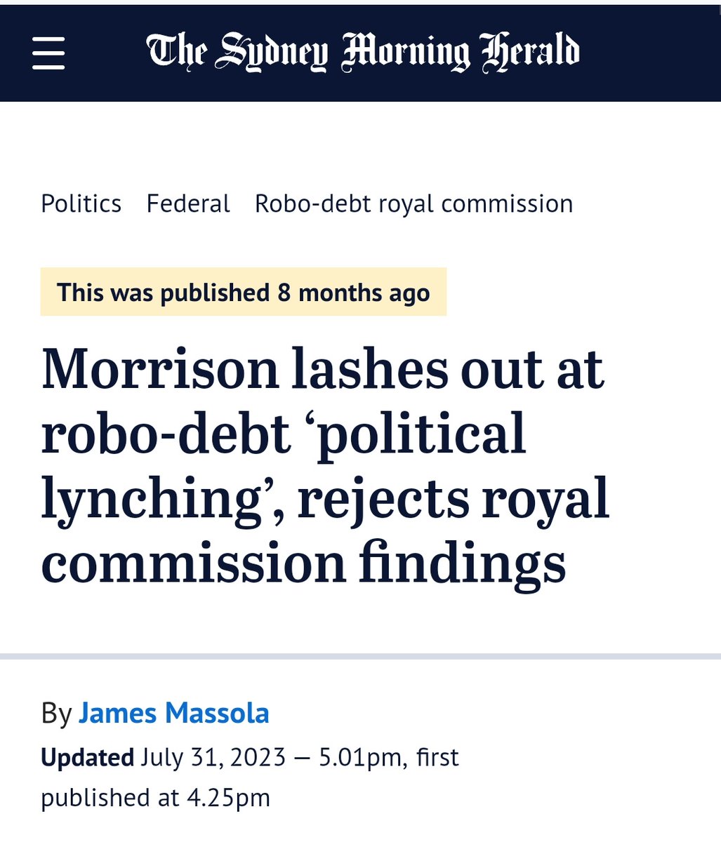 Can't wait for Morrison's next book .
'How Robodebt ruined my life .'