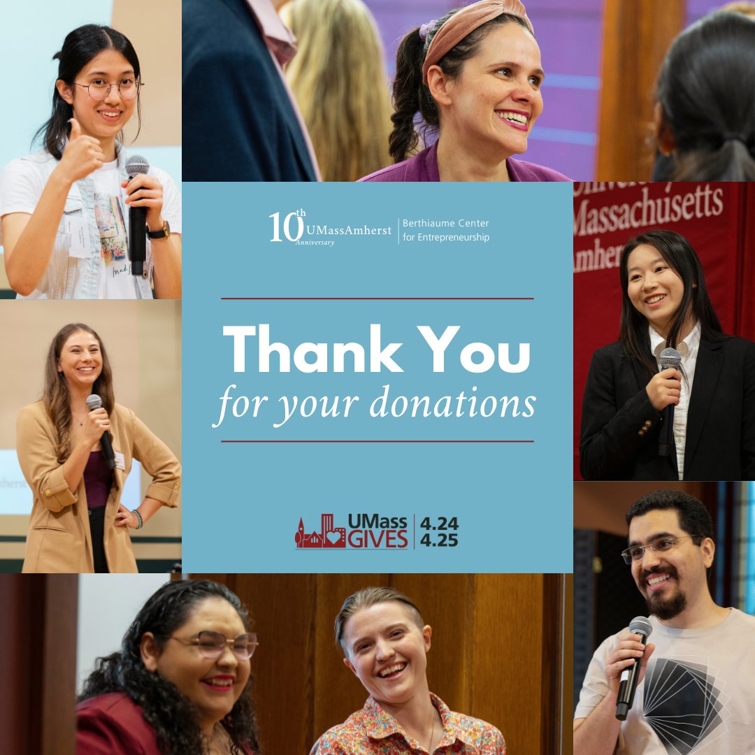 Deeply appreciative of our generous donors' support. Your contributions make a significant impact 🩵

#UMassGives #GiveHappy #UMassAmherst #Entrepreneurship #Innovators
