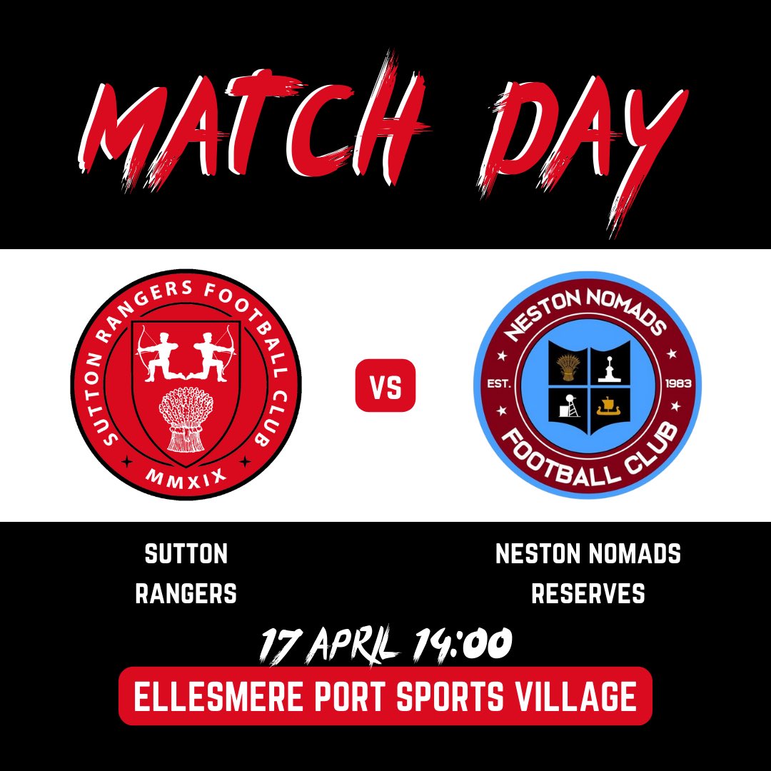 MATCH DAY

🆚 Neston Nomads Reserves 
🕰️ 2pm kick off
🏟️ Ellesmere Port Sports Village
🏆 Life Presidents Cup

Today Sutton take on Neston in the quarter finals of the life presidents cup.