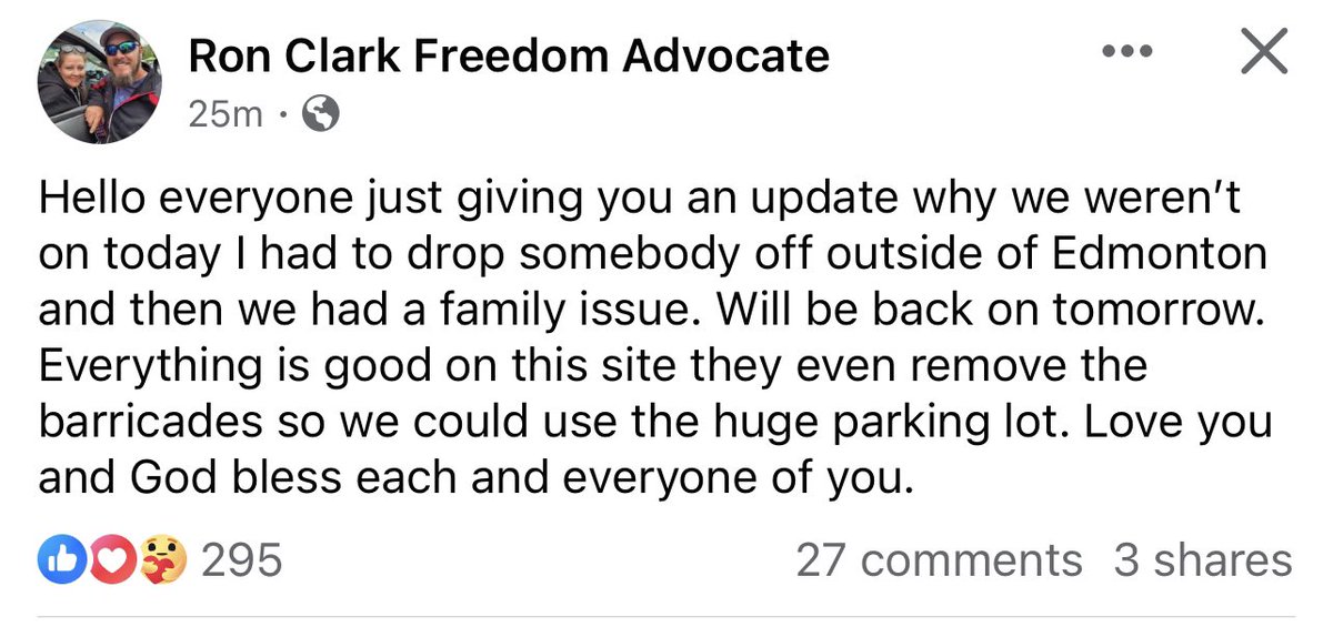 Ron Clark will not be live today he vaguely mentions Nicholas Ewanchuk without naming them #AxeTheTax #CarbonTaxProtest #convoywatch #FreedomConvoy #FreedomFighter