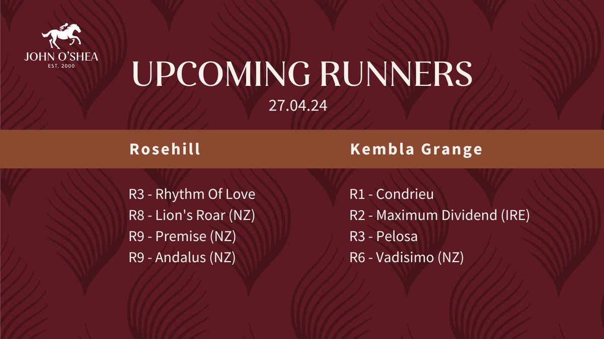 We have a busy day of racing ahead with four runners @aus_turf_club Rosehill and three heading to @kemblaraces 🏇 Good luck to all connections!