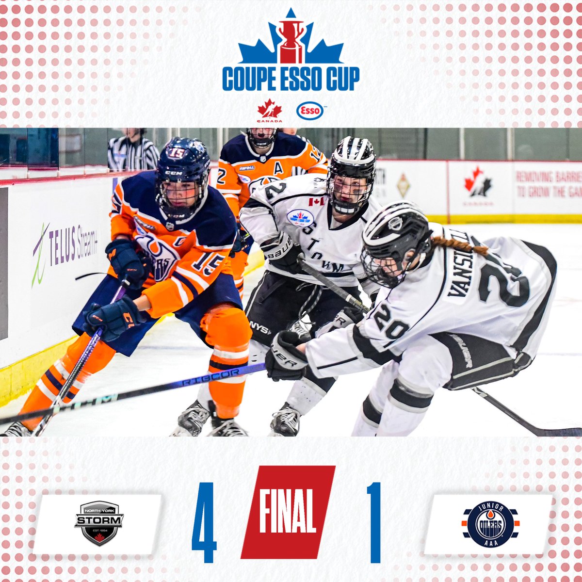 GAME OVER! The @nyshockey are off to the gold medal game with a win over the @jroilerswhite.   MATCH FINI! Le @nyshockey accède aux quarts de finale grâce à un gain contre les @jroilerswhite.   📊 hc.hockey/EssoStats2416 📊 hc.hockey/StatsEsso2416   #EssoCup | #CoupeEsso