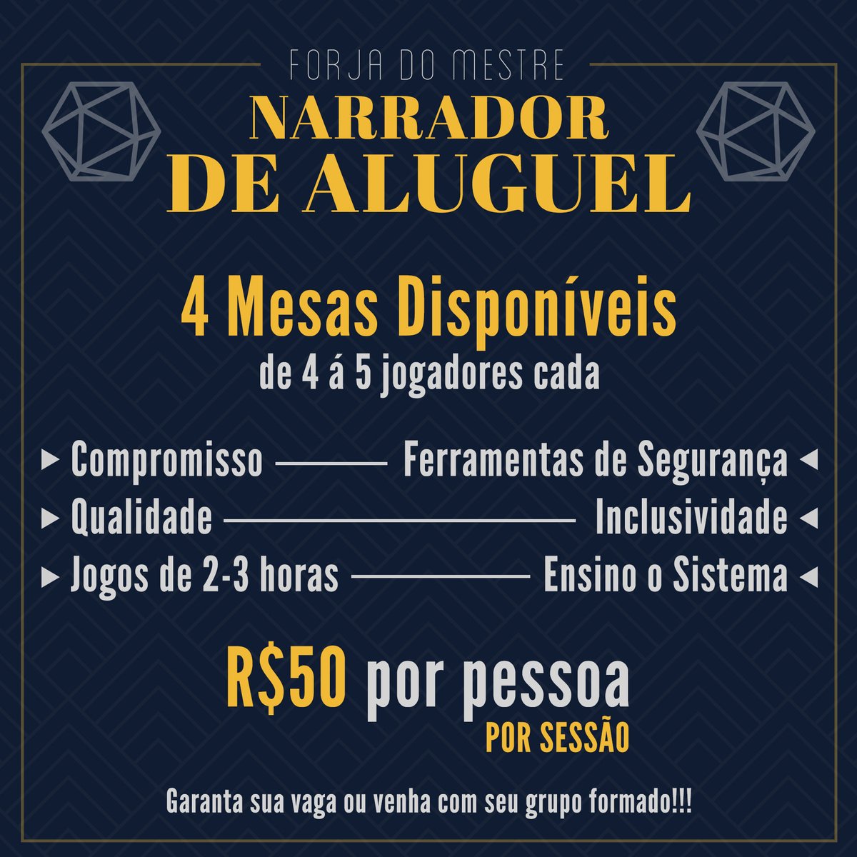 🚨Atenção RPGistas🚨 Tá precisando de um narrador? Você agora pode me contratar para narrar para você. - Jogos disponíveis no fio. Tem alguma dúvida? Me chame da DM, ou no Discord ou no Telegram com o @forjadomestre Aquele RT gostoso também ajuda!