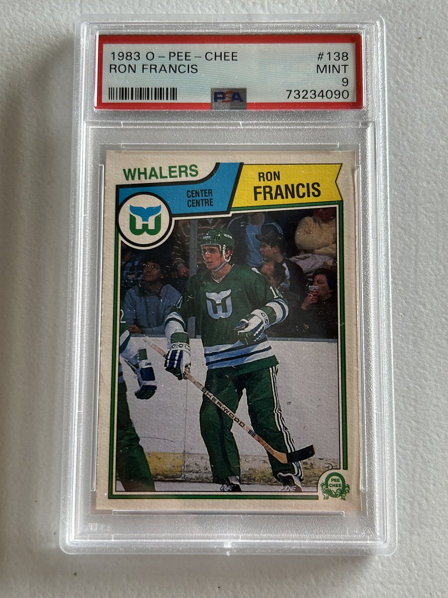 Ron Francis and his Cooperalls 1983 O-Pee-Chee PSA 9 stack for $25