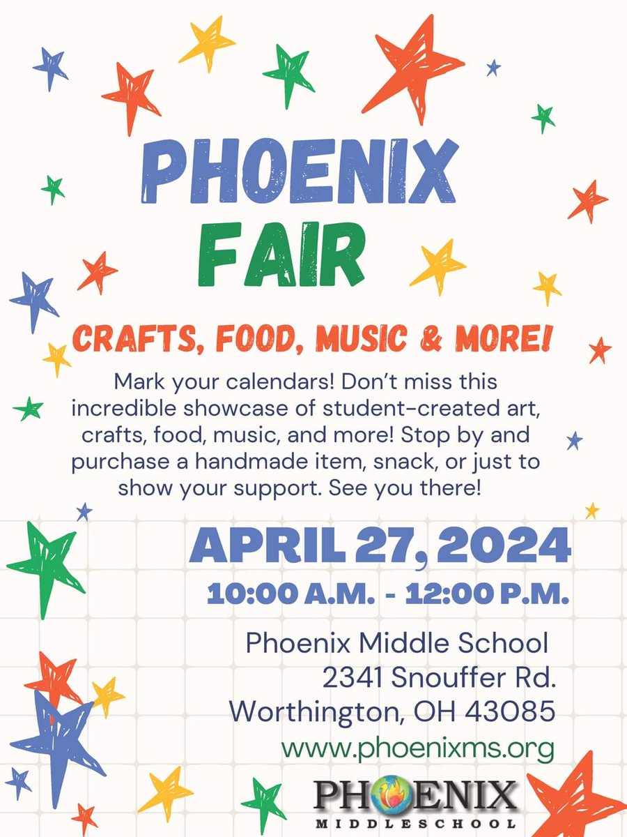 Hey, @wcsdistrict come support our students at our annual Phoenix Fair Saturday morning from 10 to Noon! Come hungry and ready to buy some high quality crafts #ItsWorthIt