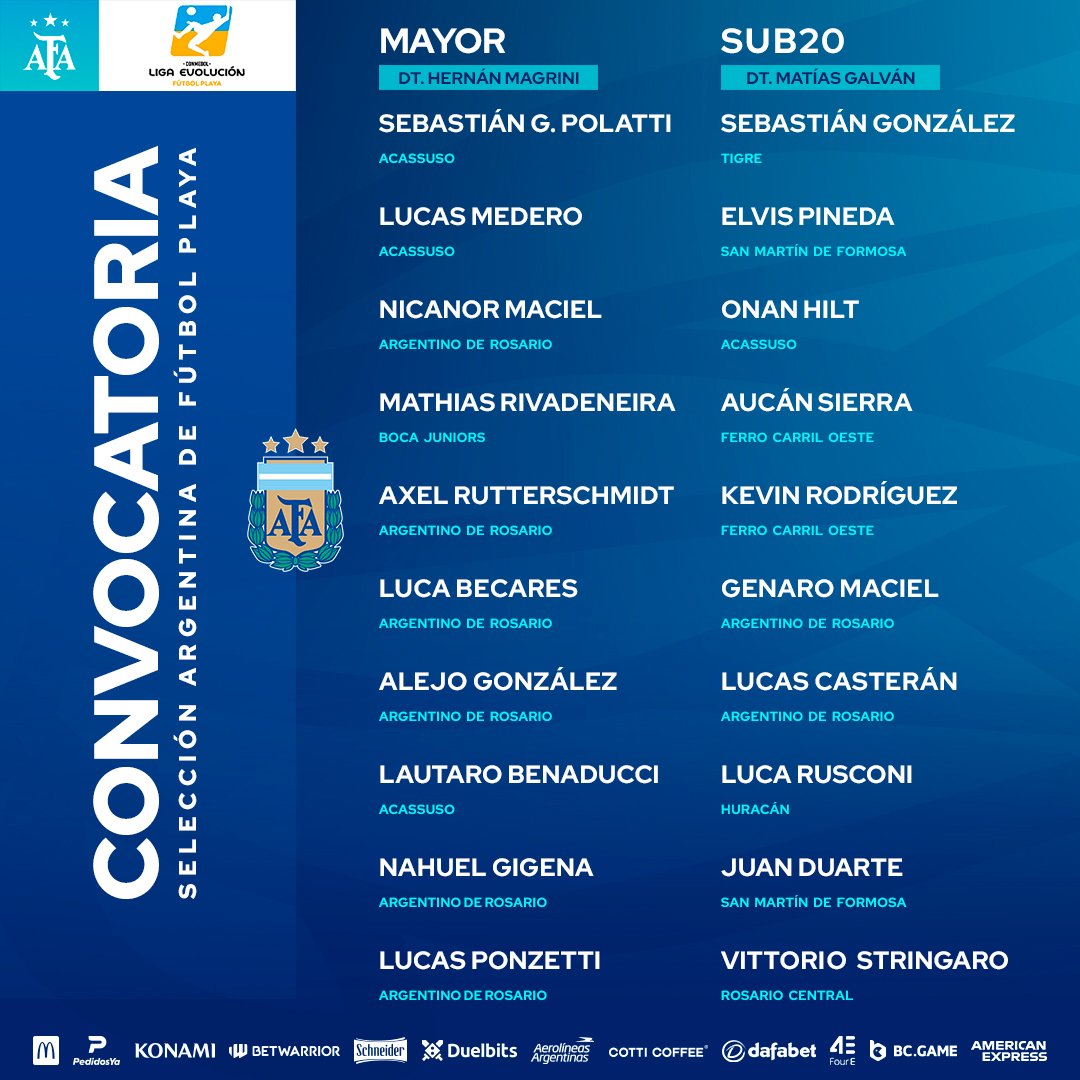 #FútbolPlaya ✋🤚 Hernán Magrini y Matías Galván confirmaron la conformación de los planteles Mayor y Sub20 que viajarán a Paraguay para la disputa de la 🏆 #LigaEvolución, del 8 al 12 de mayo.

📰 bit.ly/44iroz2