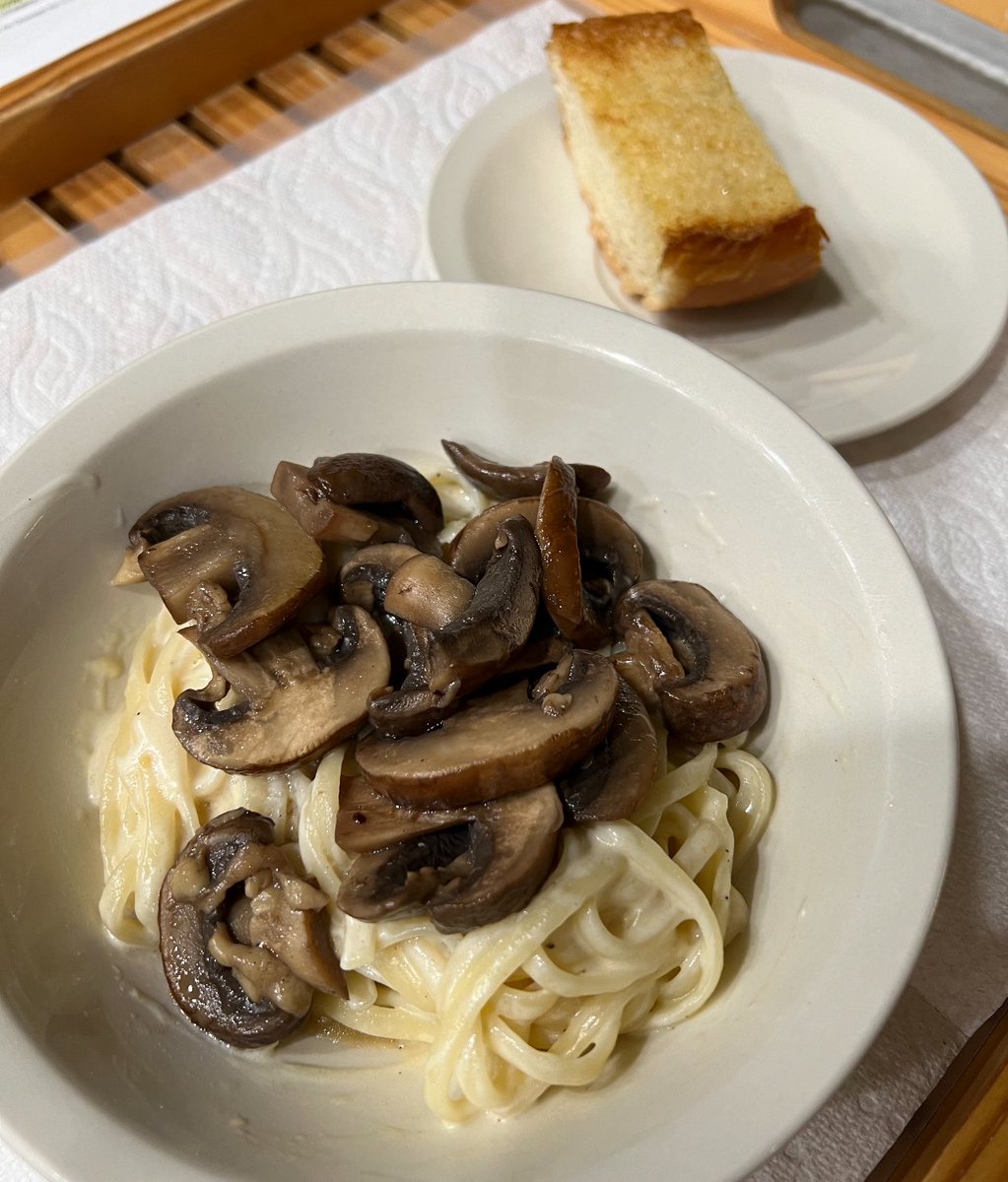 Linguine in Alfredo sauce with Portobello mushrooms tonight