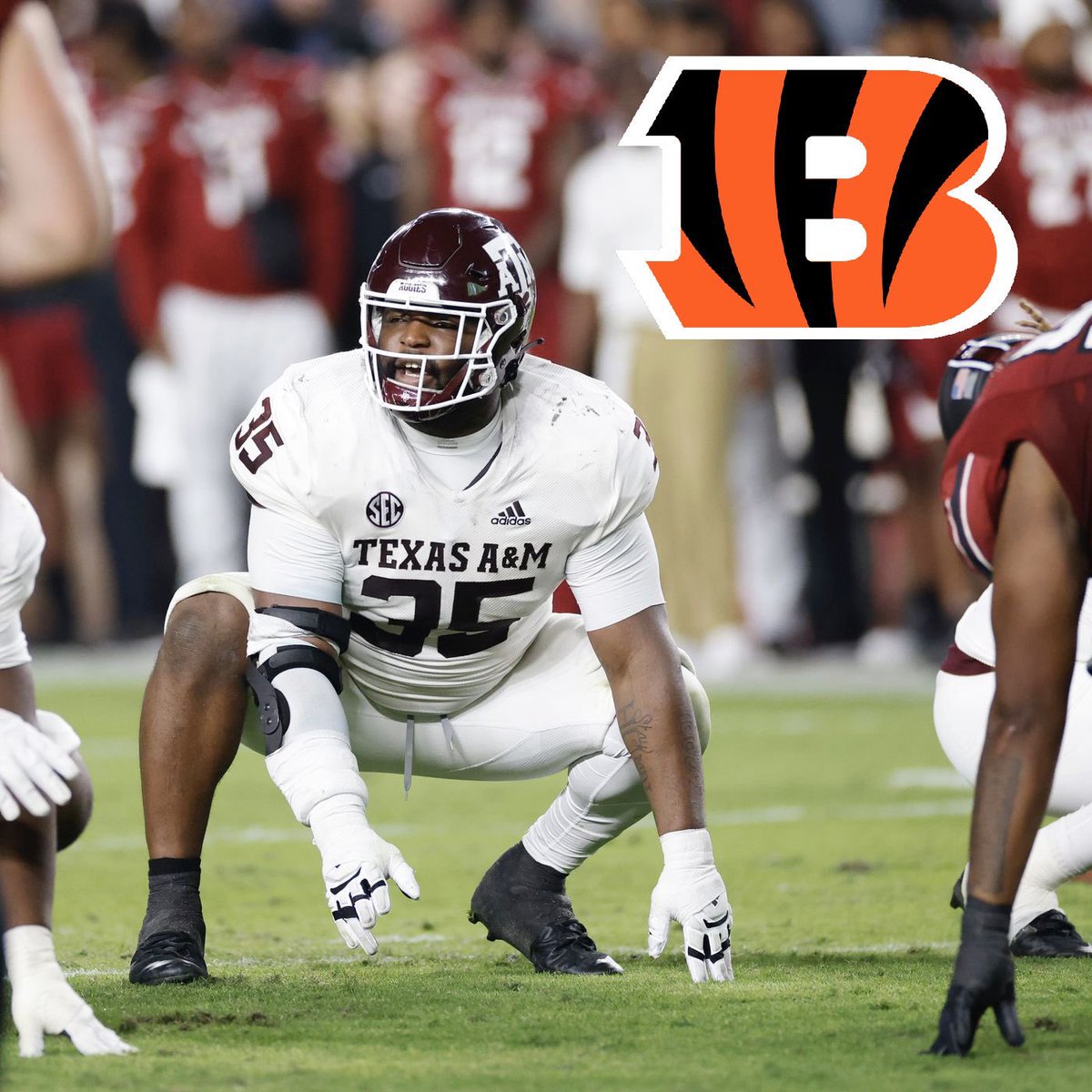 BREAKING: Texas A&M defensive lineman McKinnley Jackson has been selected by the Cincinnati Bengals with the 97th pick!