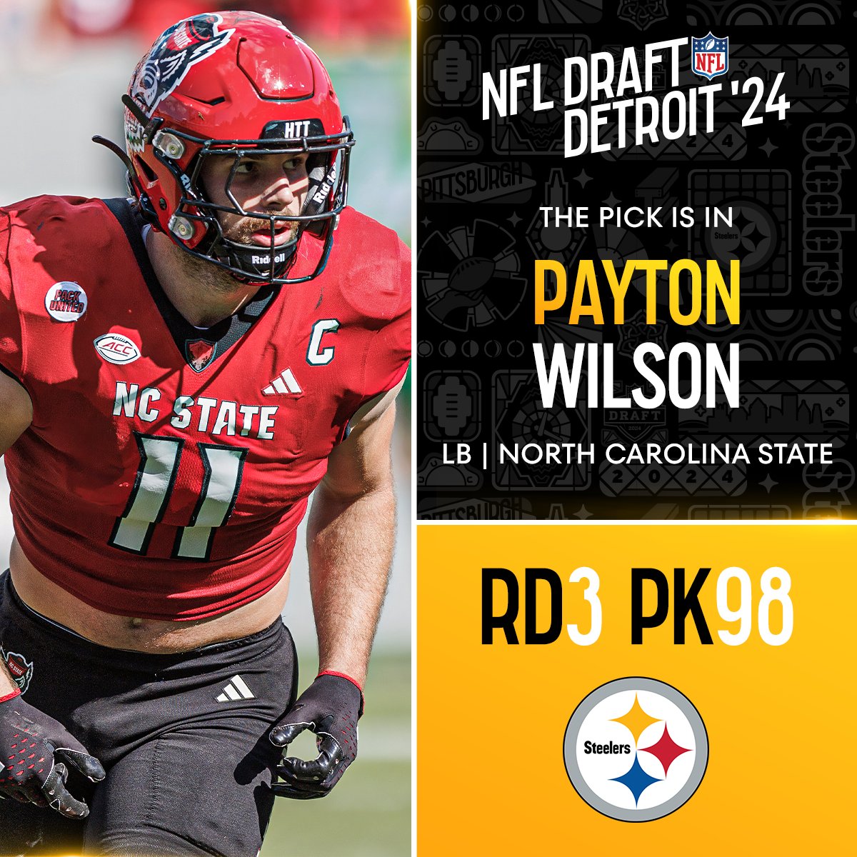 With the No. 98 overall pick in the 2024 @NFLDraft, the @steelers select Payton Wilson! 📺: #NFLDraft on NFLN/ESPN2/ABC 📱: Stream on #NFLPlus
