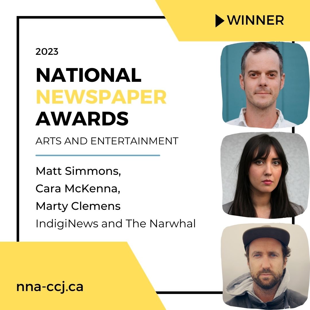 Congratulations <a href="/writermjs/">Matt Simmons</a> <a href="/CaraMcK/">Cara McKenna</a> Marty Clemens <a href="/thenarwhalca/">The Narwhal</a> <a href="/IndigiNewsMedia/">IndigiNews</a>