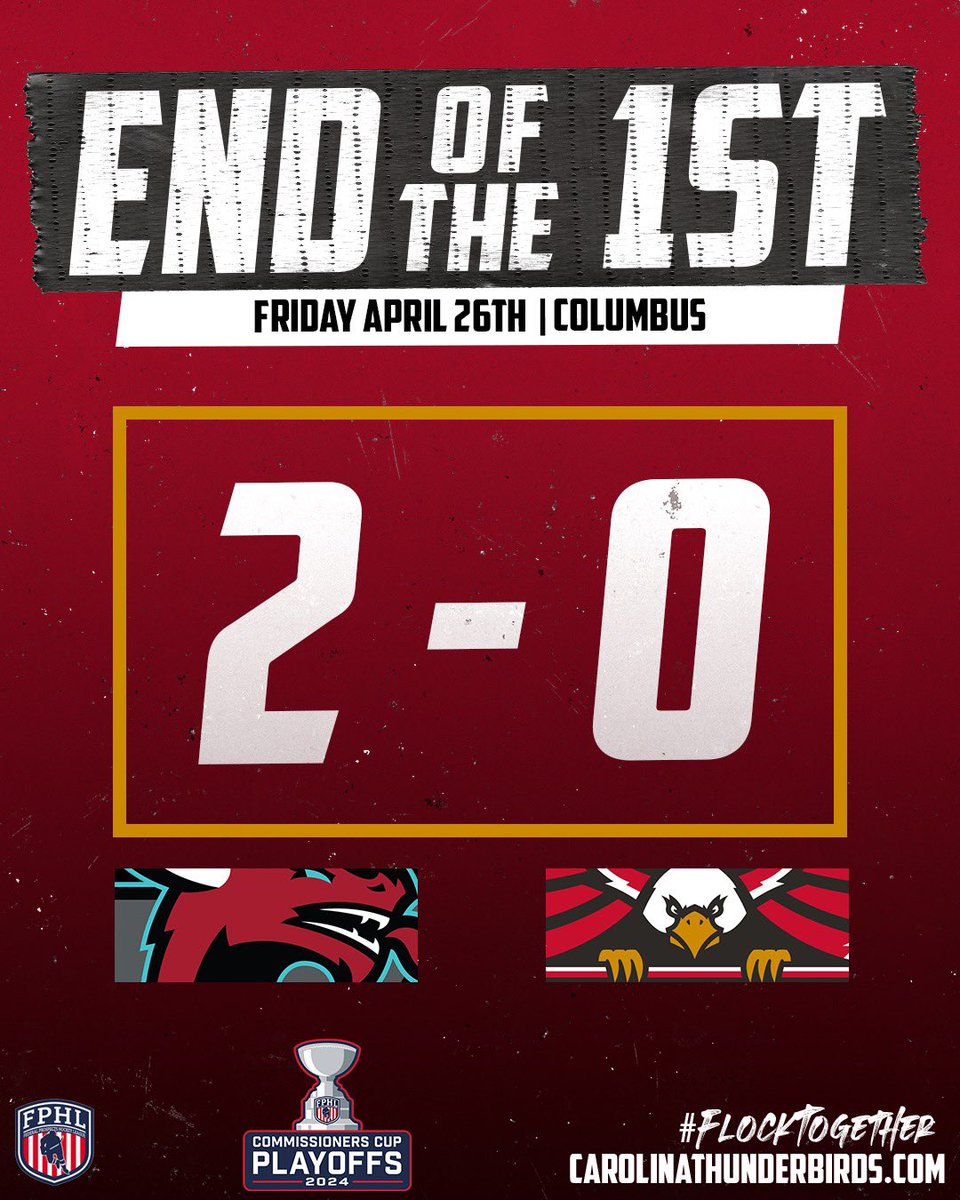 Thunderbirds trail 2-0 against the Columbus River Dragons in the first period in game one of their semifinals playoff series. Time for a comeback in the second period! ⚡️ 🏒 #Flocktogether #GoThunderbirds #CarolinaThunderbirds #Unfinishedbusiness