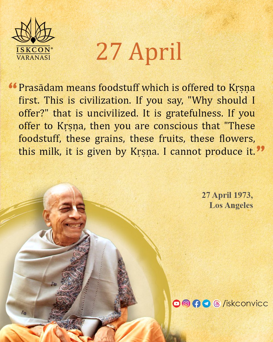 Daily Prabhupada Vani - 27 April

#srilaprabhupadabooks  #Iskcon #morningwisdom #lifelessons #spirituality #thisdaythatyear