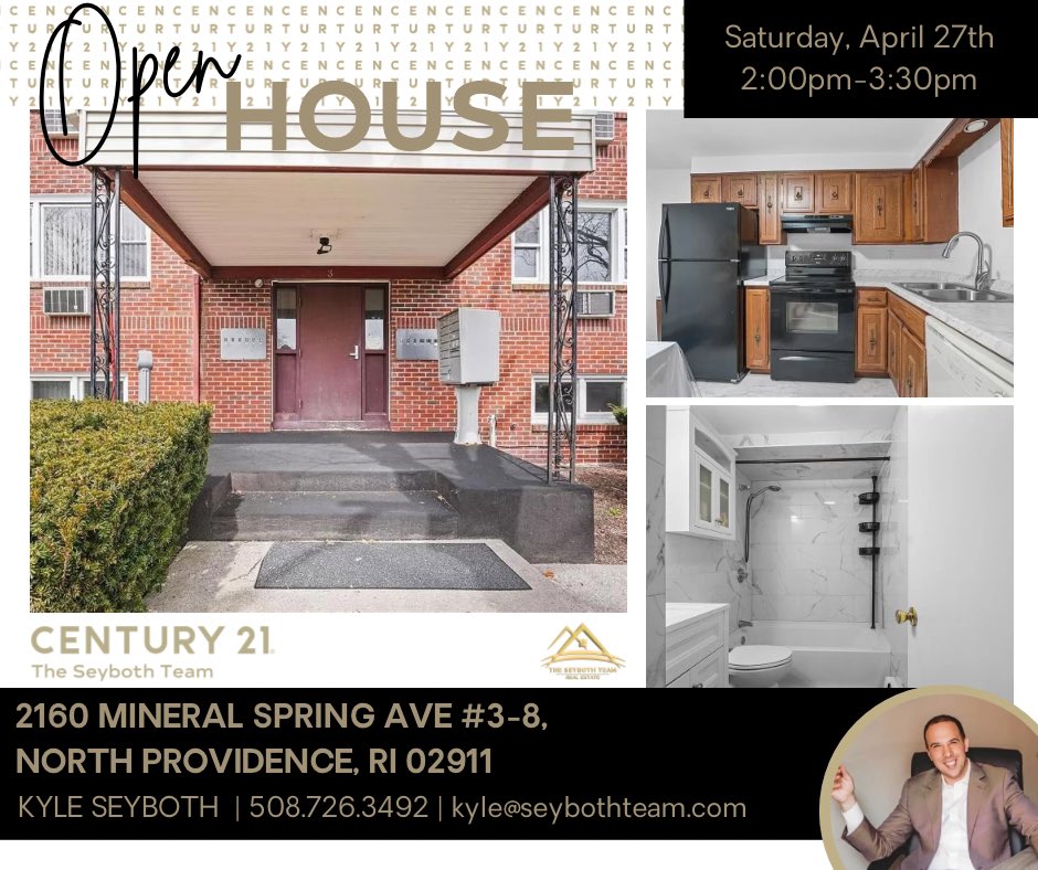 Just added 🏡OPEN HOUSE

📍2160 Mineral Spring Ave. #3-8 North Providence, RI 02911

🕑 Saturday, April 27th 2:00p- 3:30p

⭐️ Charming 1-bed, 1-bath spacious corner unit condo!

seybothteamhomes.com/homes/2160-Min…