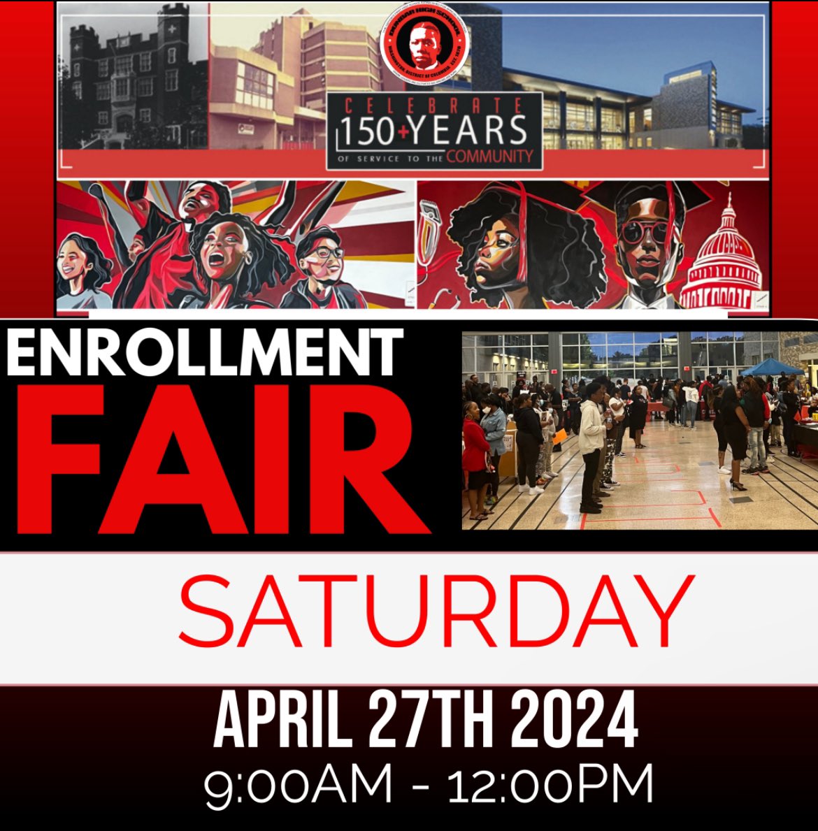 DunbarHSDC's tweet image. Tomorrow (Saturday) is Enrollment Day at Dunbar from 9-12 pm. Current &amp;amp; prospective families may visit Dunbar to Enroll for the 24-25 school year! 🔴⚫️
#EverydayAtDunbar #WeWorkForKids