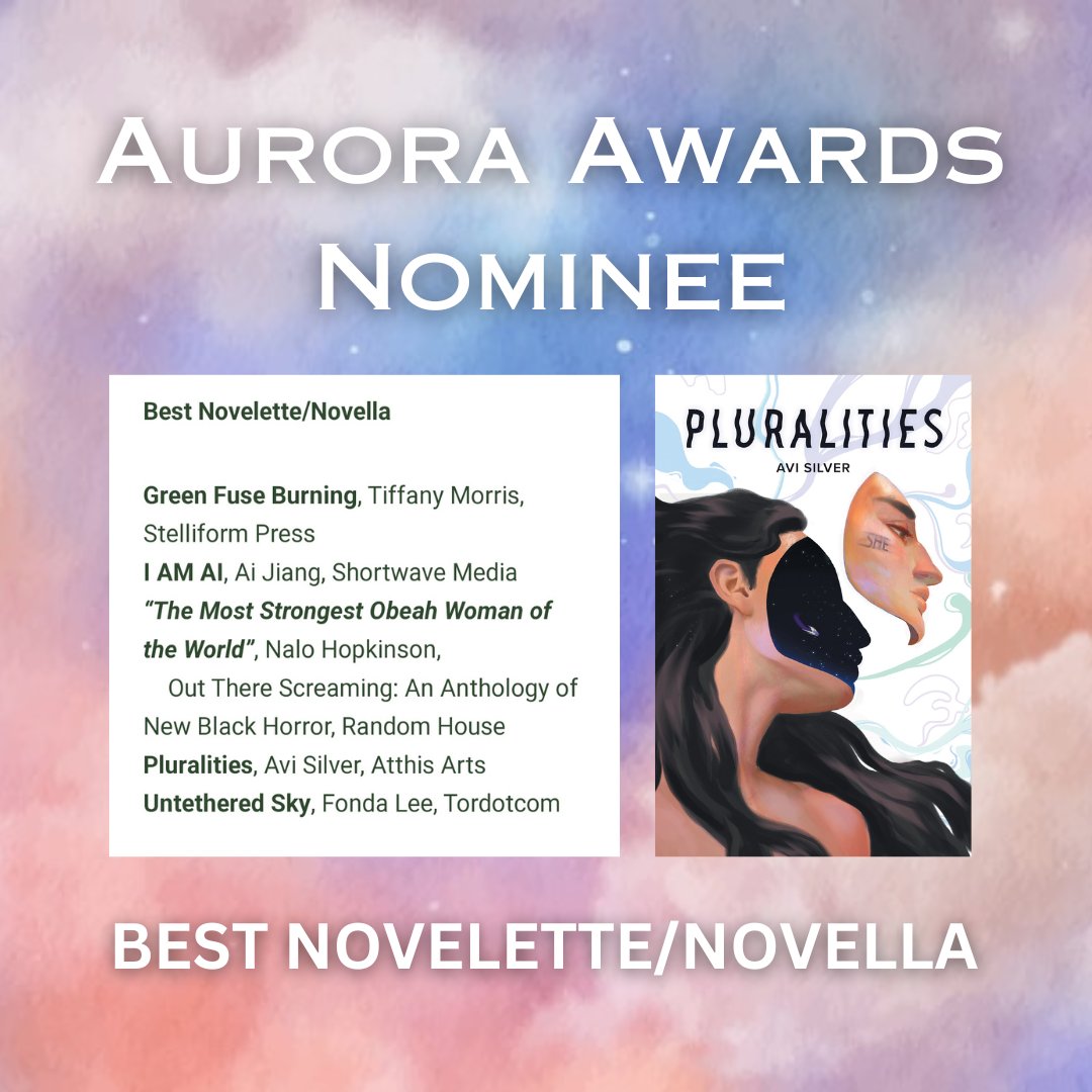 a delightful birthday present for me: PLURALITIES is a nominee for the Aurora Awards!!! 🤩 this year's ballot is STRONG, and I'm feeling blessed to see my work among such shining stars! 🌟 congrats to all the nominees, and THANK YOU to those who nom'd!! csffa.ca/awards-informa…