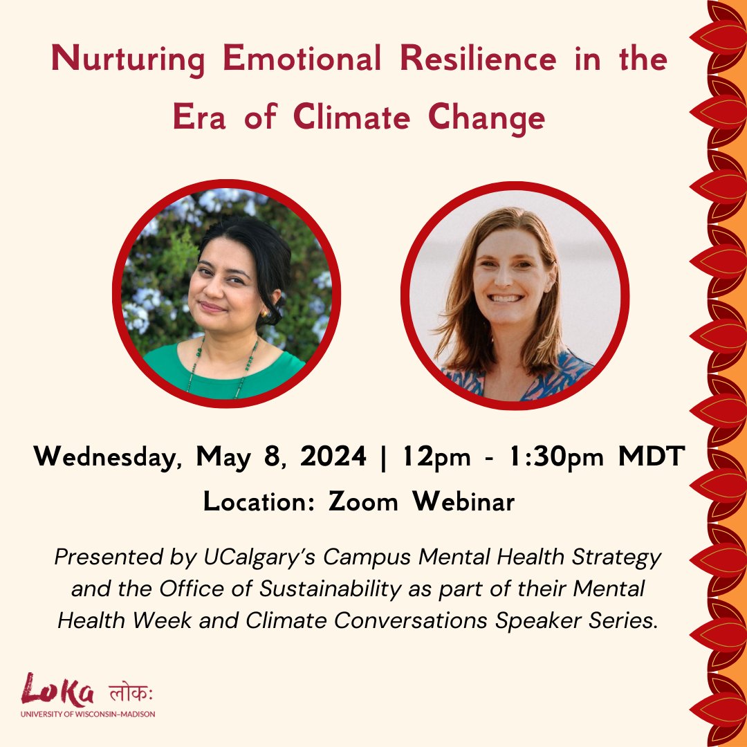Join our friends @UCalgary next week May 8 for an online talk on climate change & emotional resilience w/ Loka’s @dchungyalpa & Christy Wilson-Mendenhall, Research Asst. Prof. at @healthyminds! Free to join! RSVP at go.ucalgary.ca/2024-05DekilaE…