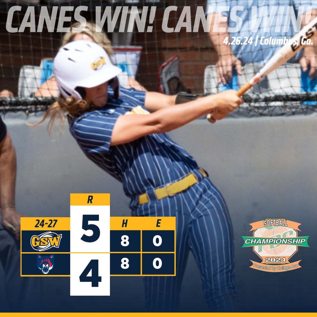 𝕌ℙ𝕊𝔼𝕋 𝔸𝕃𝔼ℝ𝕋 🚨 @_GSWSoftball knocked off host & #2 seed Columbus State in 1st game of the Peach Belt Conference Tournament this afternoon behind FOUR HOME RUNS!💥💥💥💥 All-PBC selection Hailey Pinette led the way with TWO blasts, including the game-winner in the 6th!