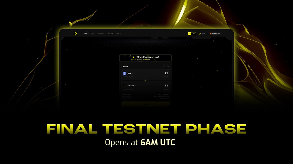 Planar Finance's final testnet phase will begin today at 6 AM UTC! 🎉🚀 

Be there, test, and earn some rewards! 💰 
More details after it goes live.

$PLANE $BLAST $xPLANE
