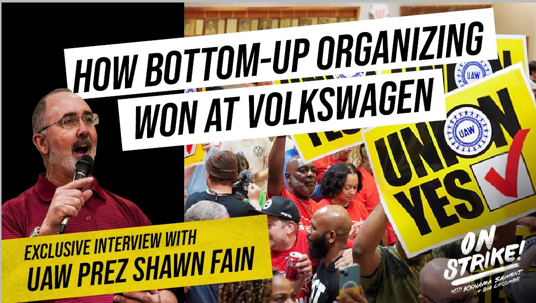 NEW episode! youtu.be/u973FhCAoEY Exclusive interview with @UAW Prez @ShawnFainUAW! ➡️How did Chattanooga VW workers win their union election? ➡️How do we build strong strikes that shut down profits? ➡️Why did UAW endorse Biden after calling for permanent ceasefire in Gaza?