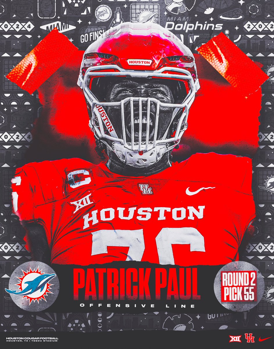 HOU ➡️ MIA @PatrickPaul_76 has been selected by the @MiamiDolphins in the 2nd Round of the @NFLDraft! #GoCoogs
