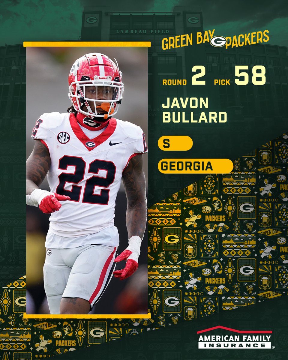 With the 58th pick in the 2024 #NFLDraft, the #Packers select S Javon Bullard from the University of Georgia! @amfam | #PackersDraft