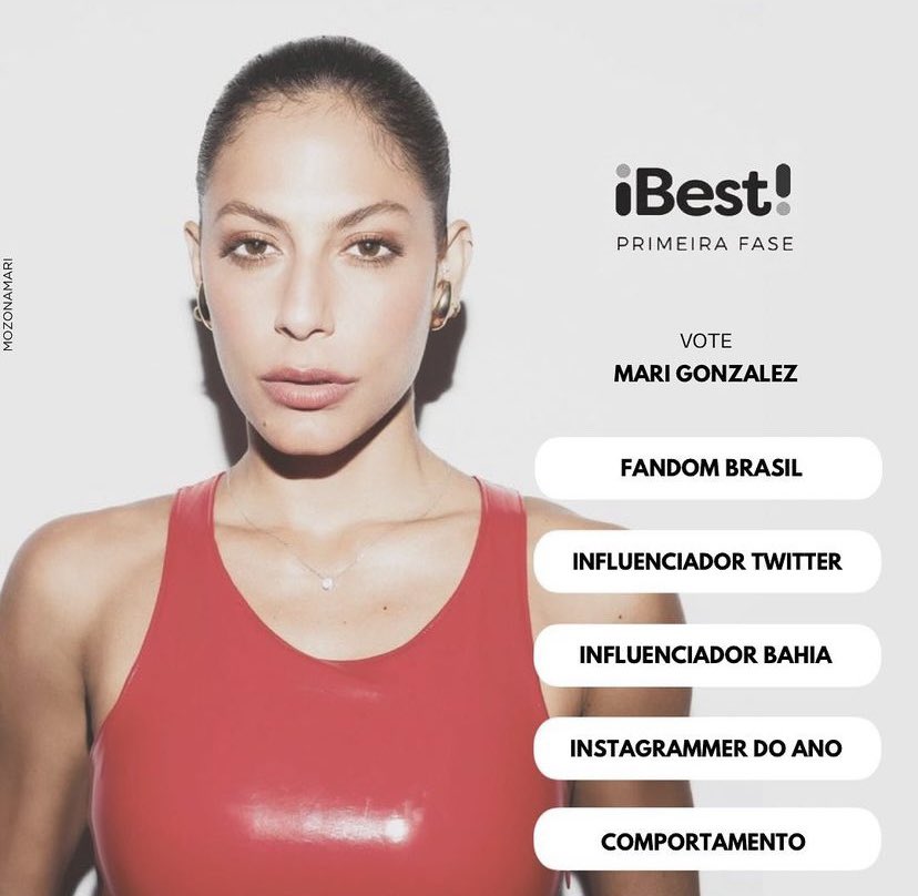 Nossa Influencer Digital/Apresentadora @marigonzalez está concorrendo ao @PremioiBest 
Vamos Votar Bastante 🥰🫶