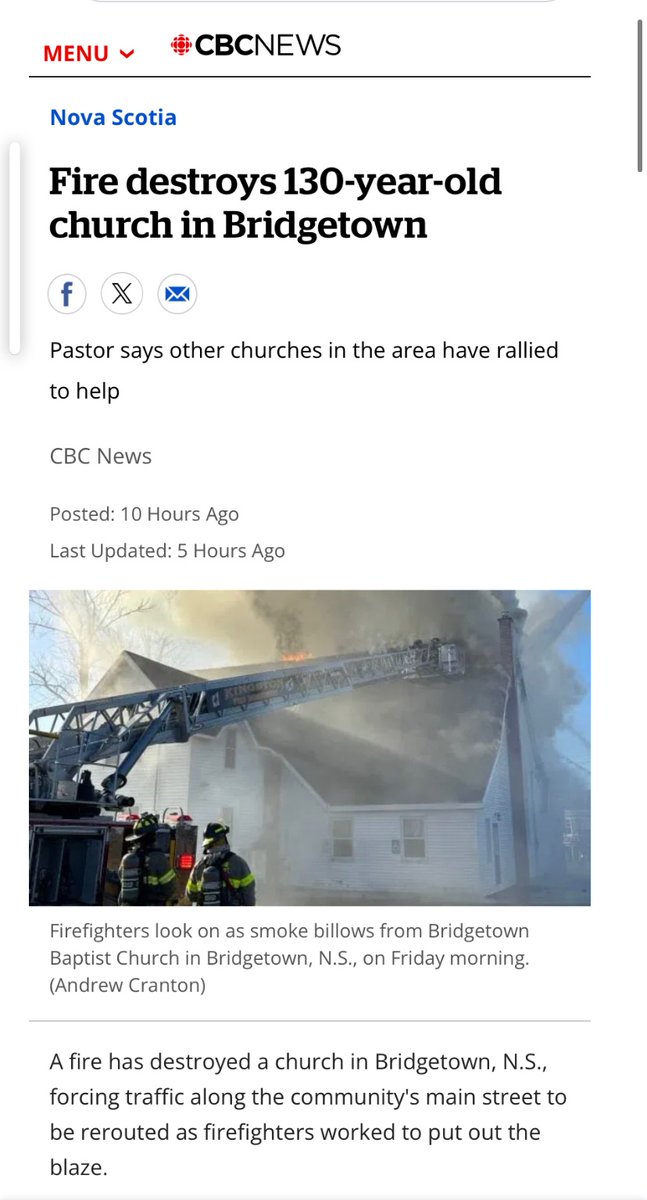 Another historic church has been destroyed by fire in Bridgetown, NS. It is interesting that churches are the only places of worship that are going up in flames. If this is a case of arson, it is because hate crimes like this are overlooked by our gov’t cbc.ca/amp/1.7185869