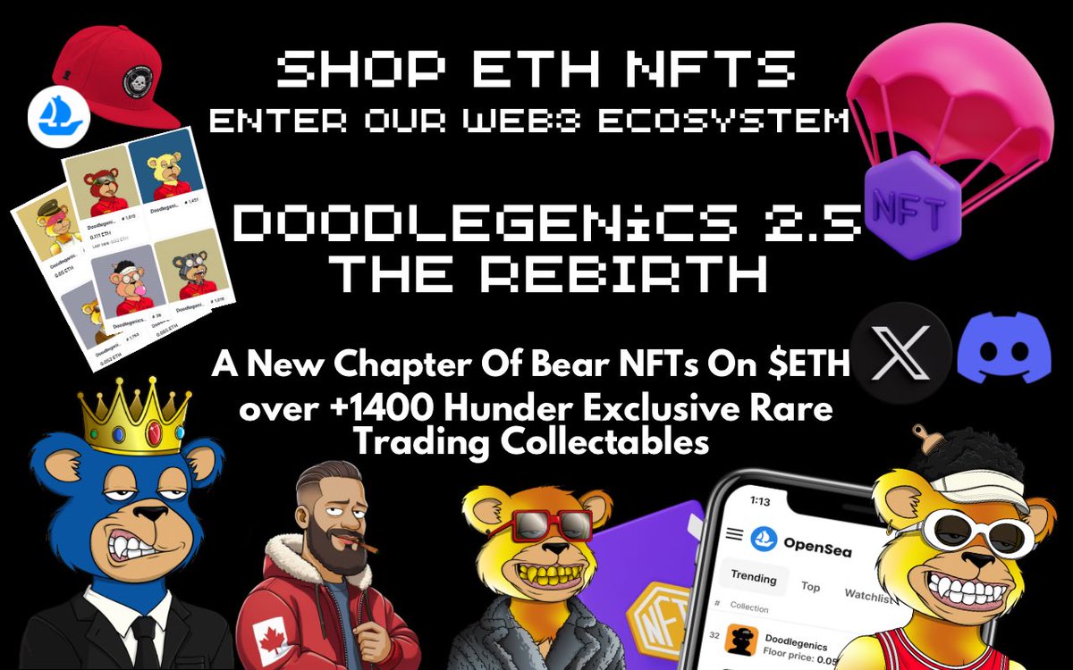 Giving Away 1 FREE NFT @Doodlegenics 

2024 Is Loaded! $ETH NFTs R3Birth 🐻
#Doodlegenics Bears Are Going Physical

Limited Collectables NFT Holders Only! 
Repost & Reply Enter Giveaway Now 🎁

1 Winner Selected On May 31st 2024.
