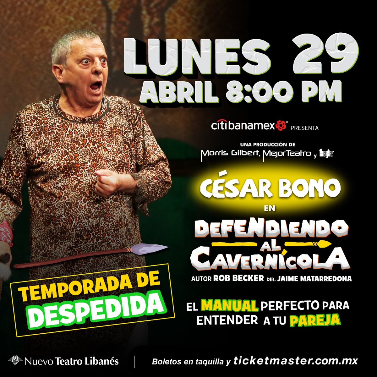 Novios, casados, casi algo y hasta dates… el manual perfecto para entender a tu pareja de @DefendiendoAl Cavernícola es para todos. ¡Adquiere ya tus boletos! 📍 Nuevo Teatro Libanés 📆 Lunes 29 de abril ⏰ Función 8:00 p.m. 🎟️ bit.ly/DefendiendoAlC…