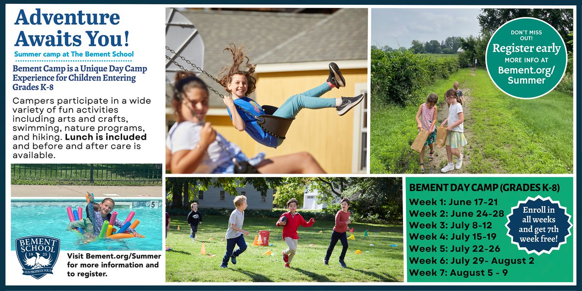 🌞 Explore a world of summer fun at Bement's Summer Camp in #DeerfieldMA! Adventure, arts, sports, and more for K-8 students. More info: conta.cc/3Uwx8BX

#WesternMass @BementSchool