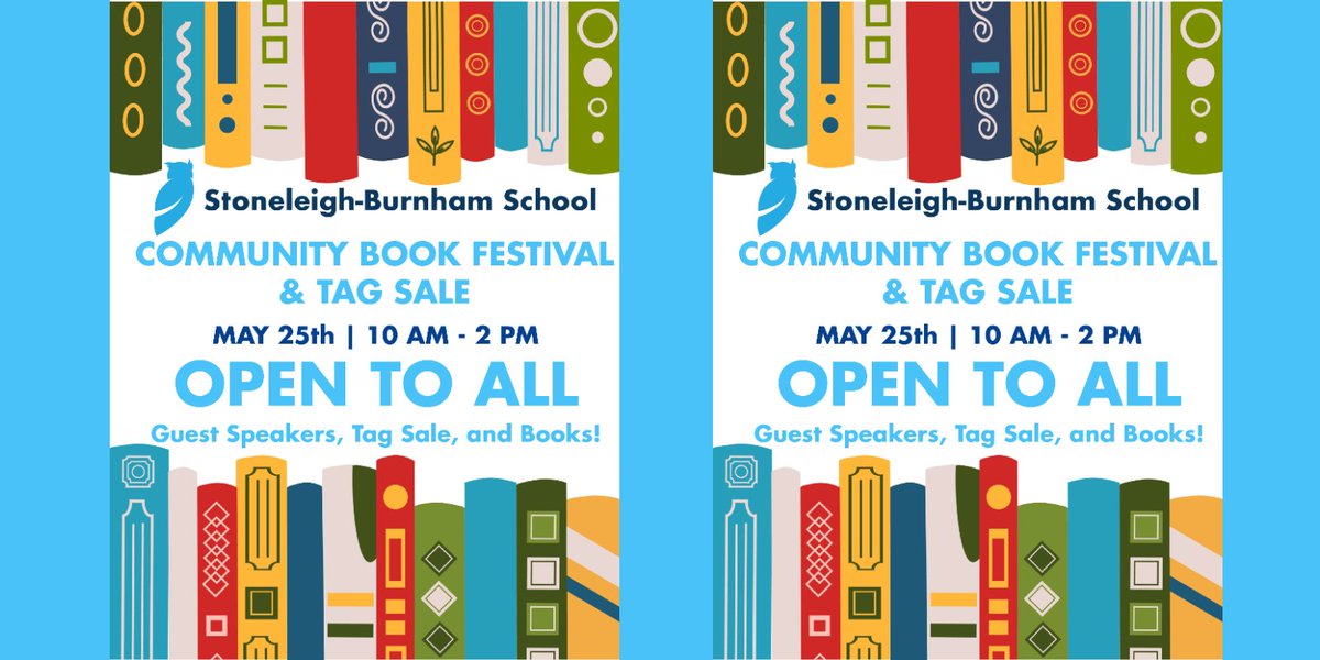 📖 Join in for a day of literary celebration at Stoneleigh-Burnham School in #GreenfieldMA on May 25! Meet authors, browse books, and enjoy family-friendly activities! More info: conta.cc/4aSxZ5O

#WesternMass #booksale #tagsale