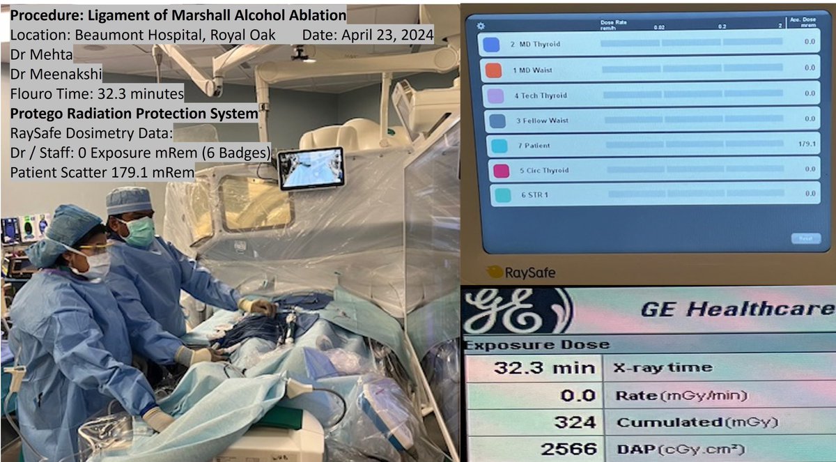 exciting week with a live-streamed case of ligament of Marshall ablation as part of the alcohol ablation course w @IvanHansonMD @SrihariNaiduMD and @seiiwaiEPmd Best part no radiation despite 32 mins DAP 2566. No ALARA-> 0 radiation New goals! @BeaumontCards @CorewellHealth