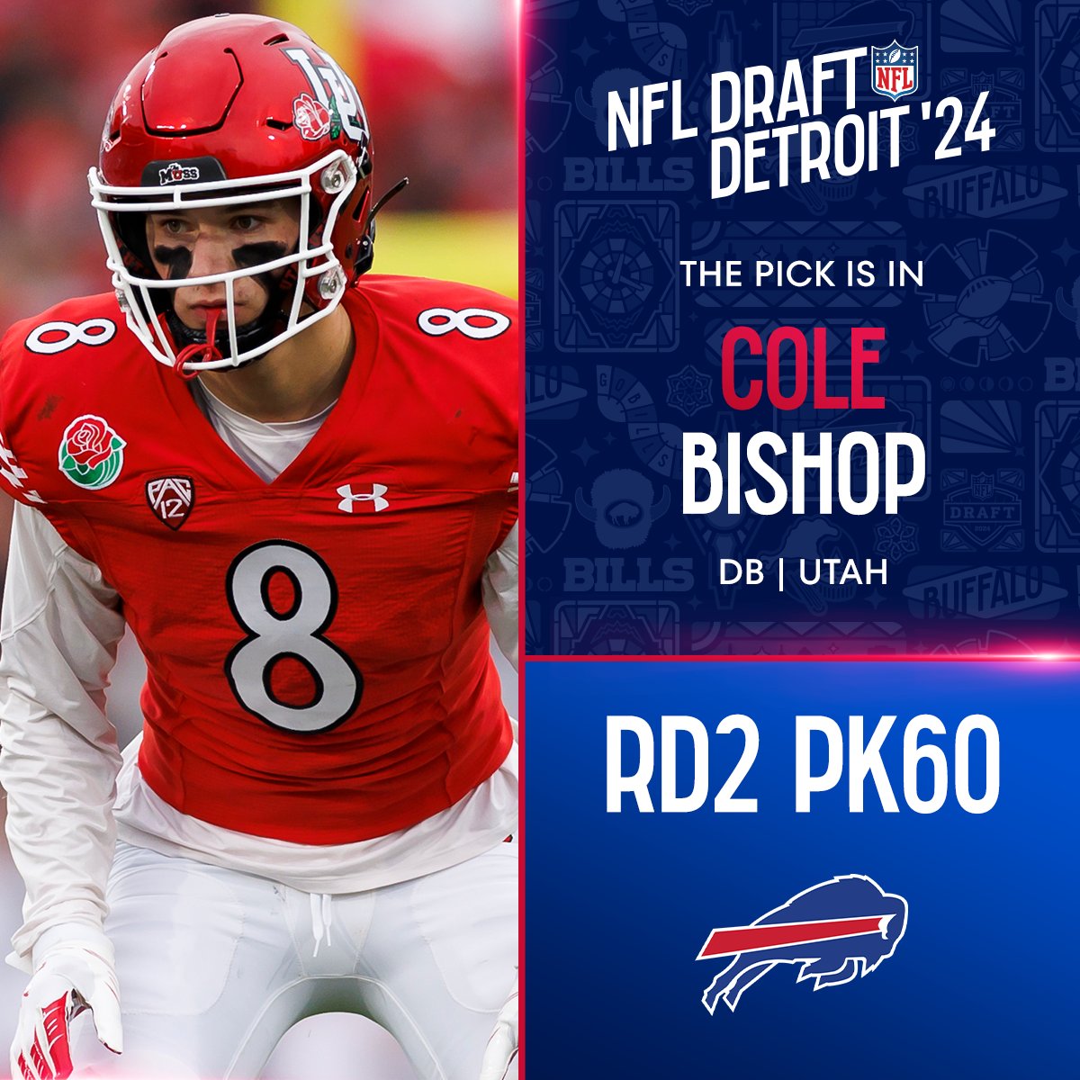 With the No. 60 overall pick in the 2024 @NFLDraft, the @BuffaloBills select Cole Bishop! 📺: #NFLDraft on NFLN/ESPN2/ABC 📱: Stream on #NFLPlus